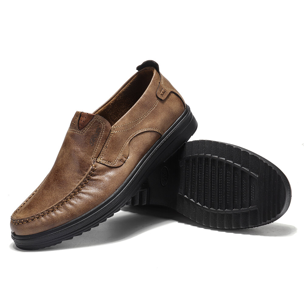 Mens Soft Insole Casual Comfortable Leather Slip On Loafers-caipcmall