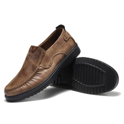 Mens Soft Insole Casual Comfortable Leather Slip On Loafers-caipcmall