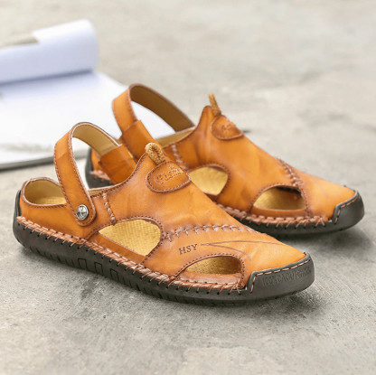Mens Casual Comfy Soft Sole Non-Slip Closed Toe Leather Sandals-caipcmall