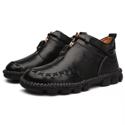 Mens Hand Stitching Non-Slip Soft Sole Genuine Leather Ankle Chukka Boots-caipcmall
