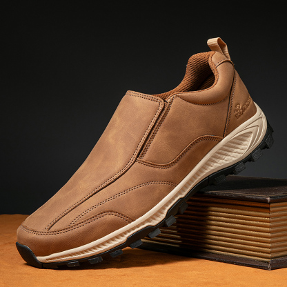 MEN'S COMFORTABLE GENUINE LEATHER SLIP-ON SNEAKERS WITH ARCH SUPPORT AND SHOCK ABSORPTION-caipcmall