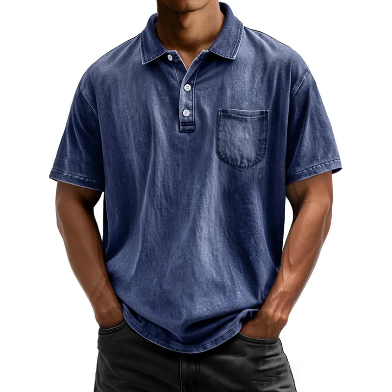 Men's cotton casual button-down lapel polo shirt