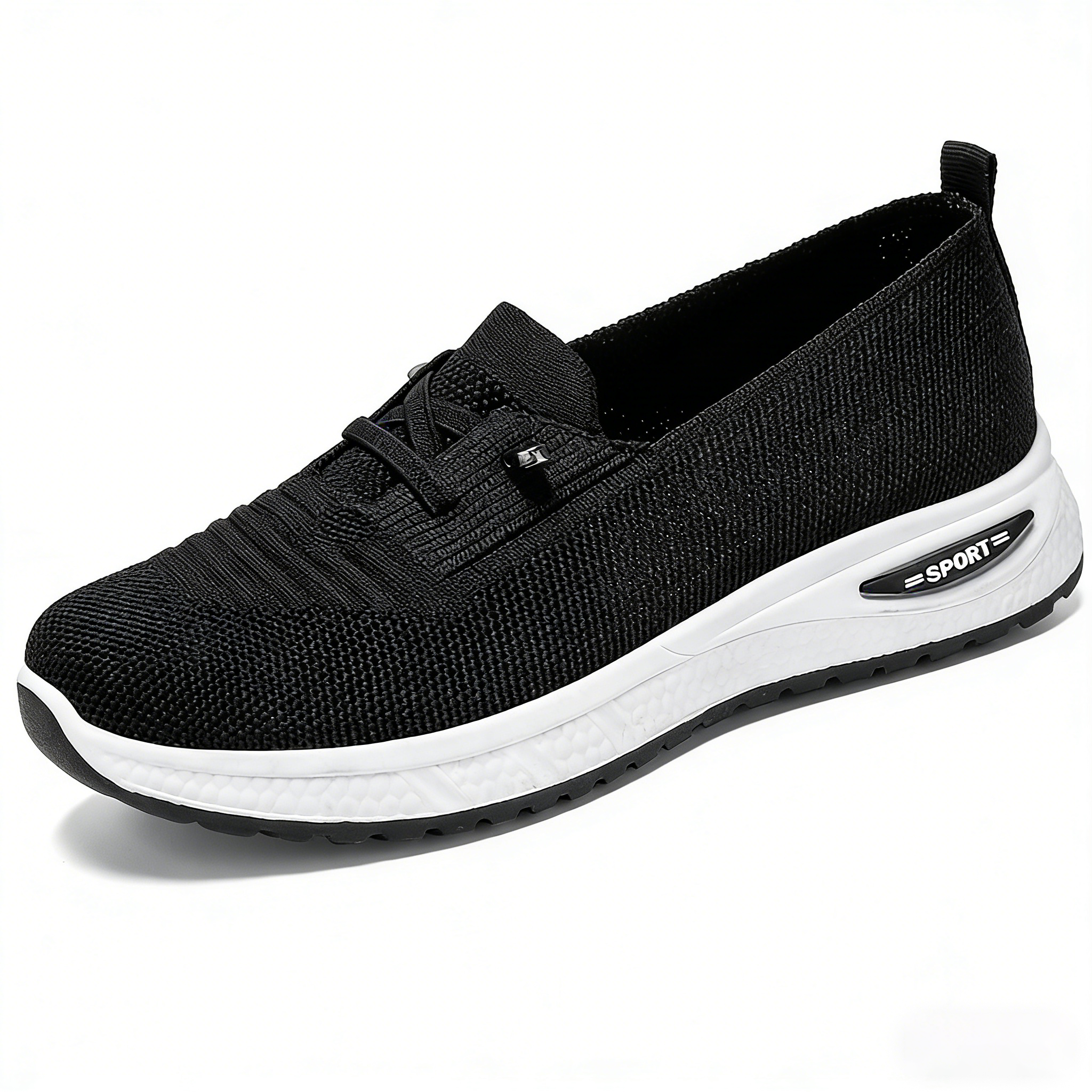 Slip On Sneakers Women Breathable Mesh Knitted Woven Low Top Walking Shoes Lightweight Wide Width Non-Slip Shoes