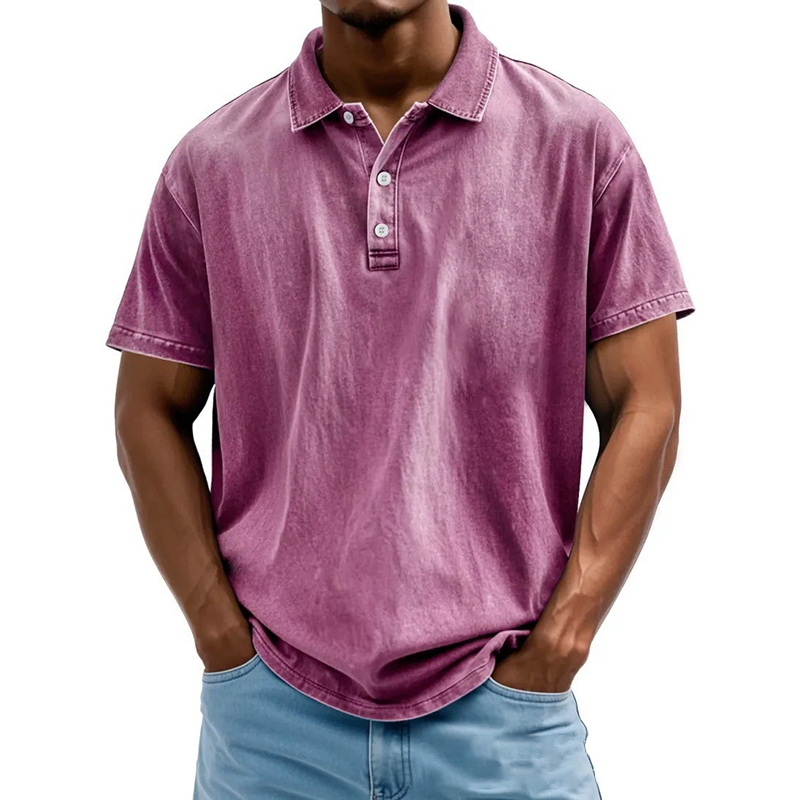 Men's casual lapel 100% cotton short sleeve