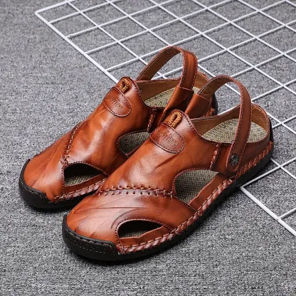 🔥On This Week Sale 70% OFF🔥Mens Casual Comfy Leather Slip On Sandals, Comfy Orthopedic Walking Shoes-caipcmall