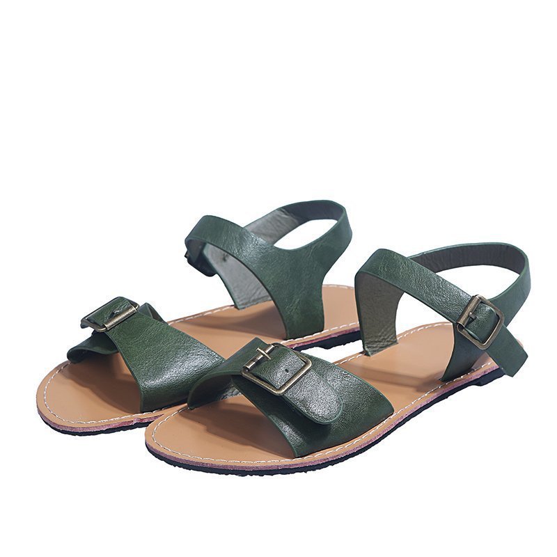 Women's Vintage Green Adjustable Leather Sandals
