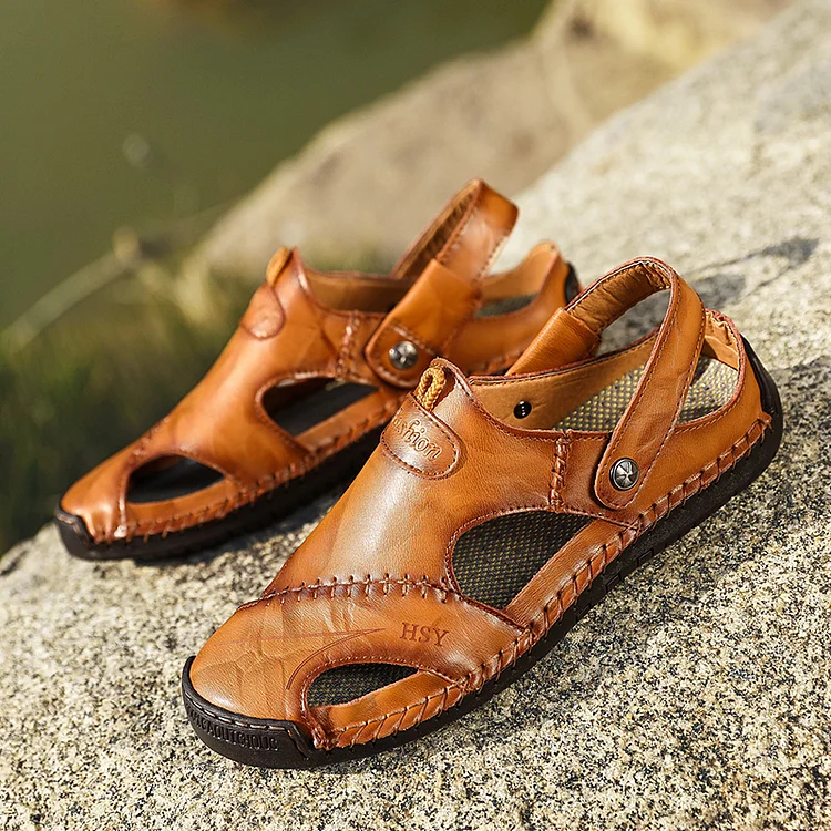 🔥On This Week Sale 70% OFF🔥Mens Casual Comfy Leather Slip On Sandals, Comfy Orthopedic Walking Shoes-caipcmall