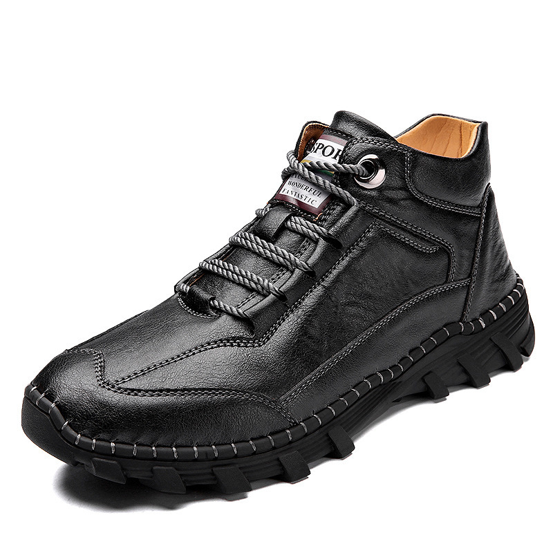 Men's Genuine Leather Boots Hand Stitched Comfort Shoes Large Size Retro Casual Boots.