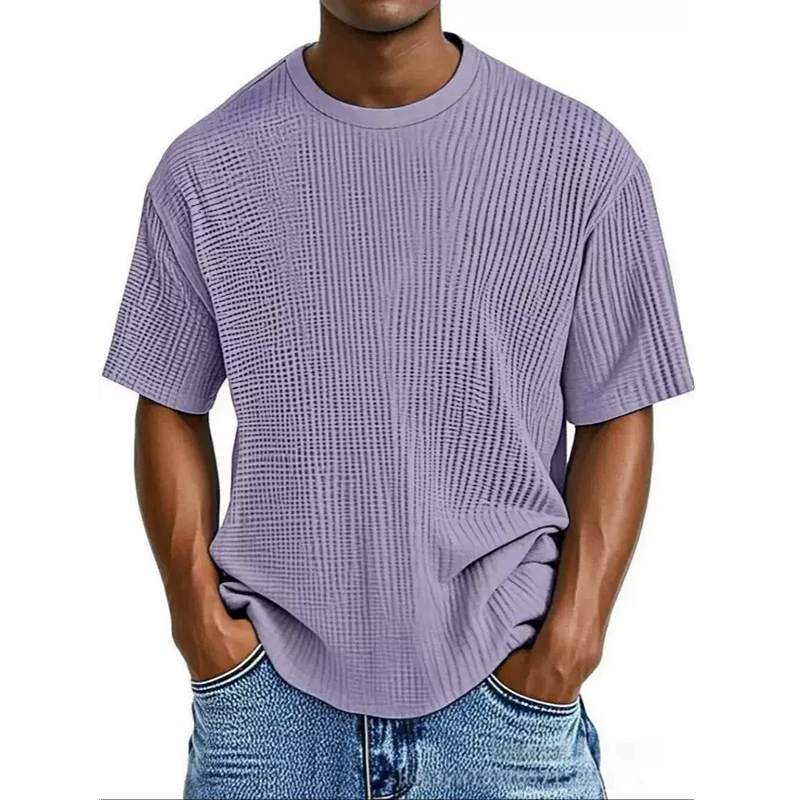 Men's casual solid color comfortable waffle cotton short sleeves