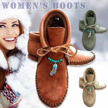 2022 Women Cowhide Leather Flat Heel Boots