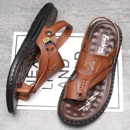 🔥LAST DAY 50% OFF - Men's Large Size Soft Leather Breathable Outdoor Beach Sandals Slippers-caipcmall