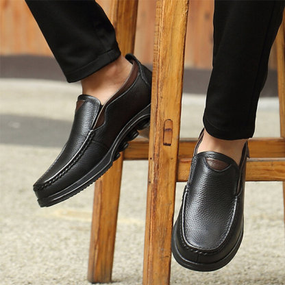 Mens Genuine Leather Non-Slip Soft Sole Casual Business Slip On Loafers