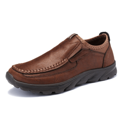Mens Waterproof Soft Sole Sneakers Slip On Leather Loafers-caipcmall