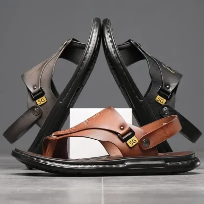 🔥LAST DAY 50% OFF - Men's Large Size Soft Leather Breathable Outdoor Beach Sandals Slippers-caipcmall