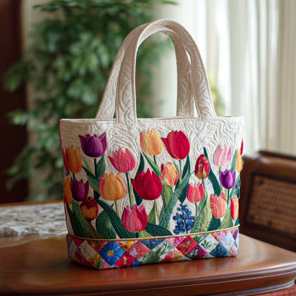 Tulip Season Bliss Quilted Tote  Bag