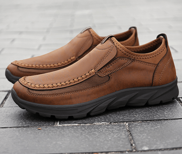 Mens Waterproof Soft Sole Sneakers Slip On Leather Loafers-caipcmall