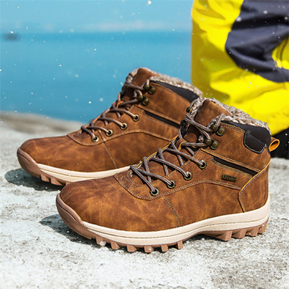 Mens Handmade Leather Mountaineering Outdoor Anti-ski Boots-caipcmall