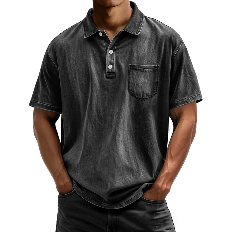 Men's cotton casual button-down lapel polo shirt