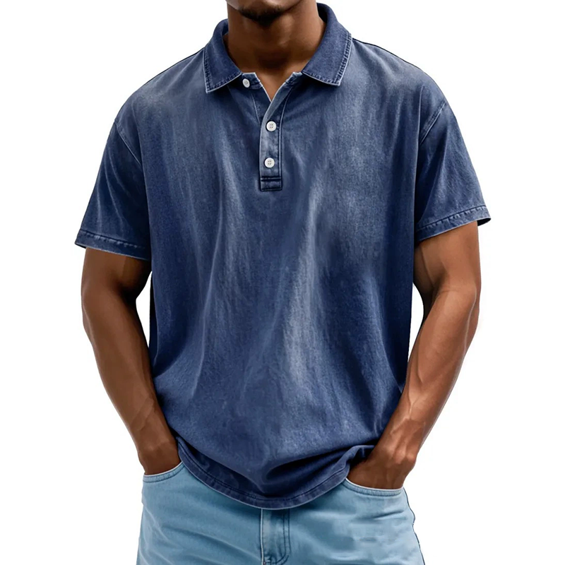 Men's casual lapel 100% cotton short sleeve