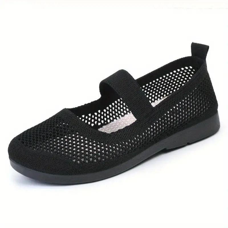 Women's Solid Color Mesh Flat Round Toe Shoes, Ankle Strap Lightweight Breathable Walking Shoes