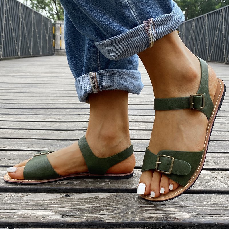 Women's Vintage Green Adjustable Leather Sandals
