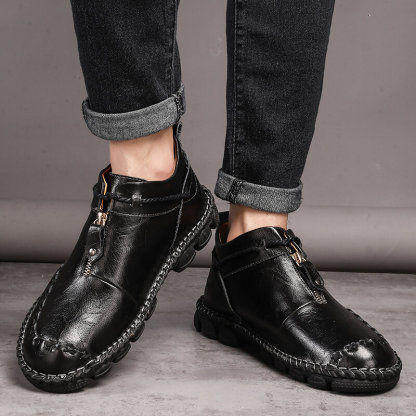Mens Hand Stitching Non-Slip Soft Sole Genuine Leather Ankle Chukka Boots-caipcmall