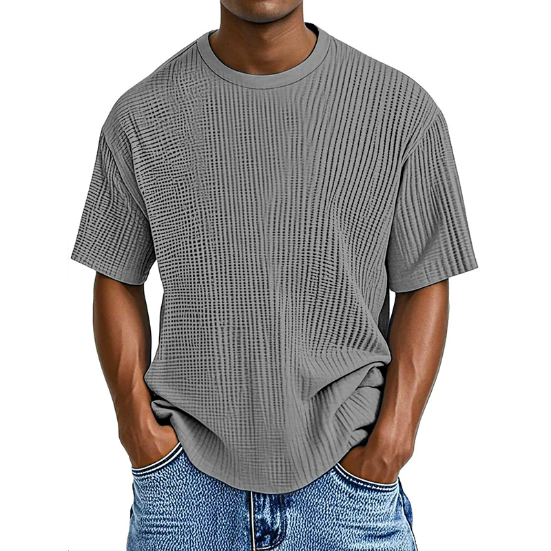 Men's casual solid color comfortable waffle cotton short sleeves