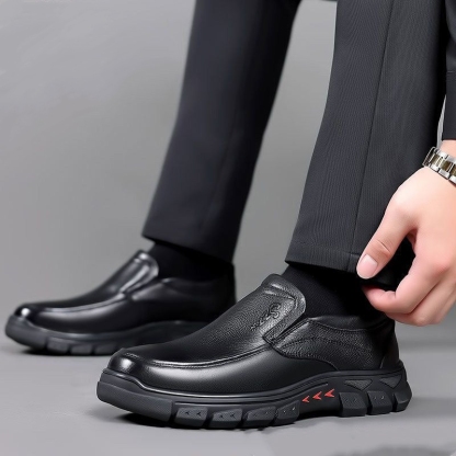Mens Genuine Leather Casual Comfy Arch Support Slip-On Loafers-caipcmall