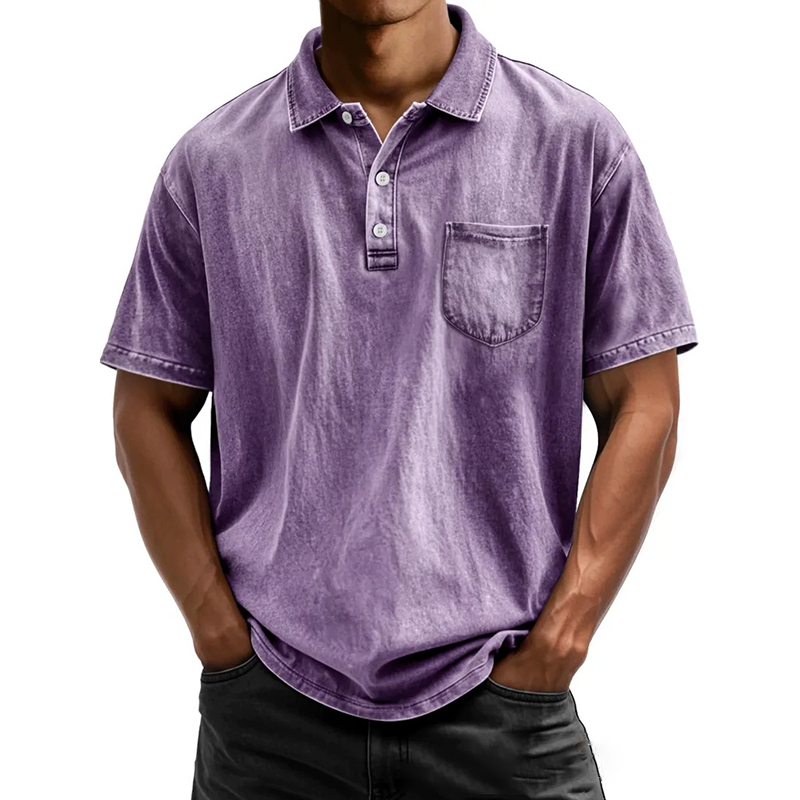 Men's cotton casual button-down lapel polo shirt