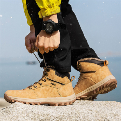 Mens Handmade Leather Mountaineering Outdoor Anti-ski Boots-caipcmall