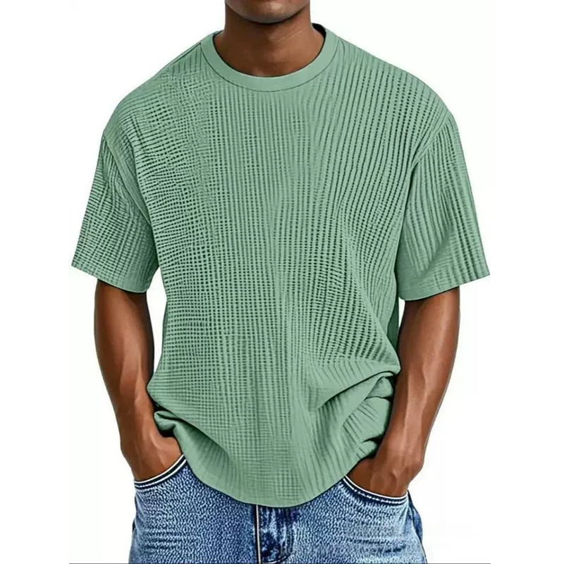 Men's casual solid color comfortable waffle cotton short sleeves