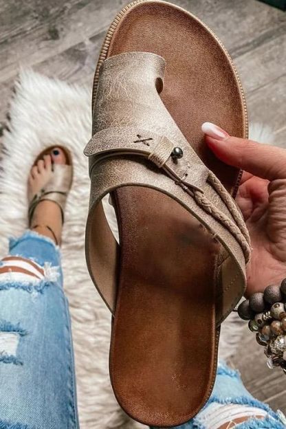 Genuine Leather Summer Ladies Orthopedic Casual Toe Separation Slippers With Arch Support