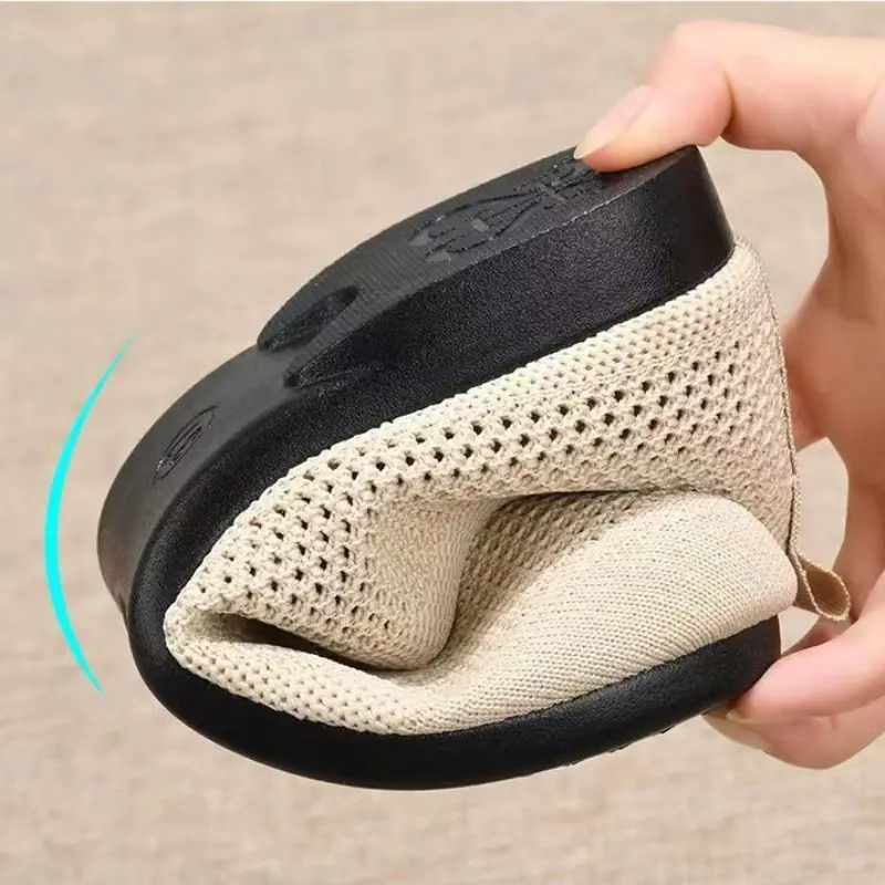 Women's Solid Color Mesh Flat Round Toe Shoes, Ankle Strap Lightweight Breathable Walking Shoes