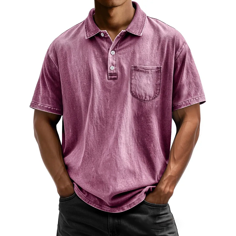 Men's cotton casual button-down lapel polo shirt