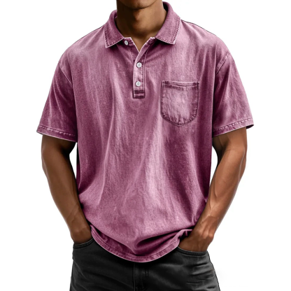 Men's cotton casual button-down lapel polo shirt