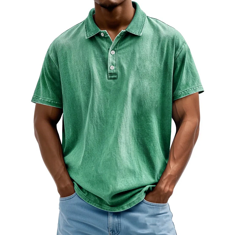 Men's casual lapel 100% cotton short sleeve