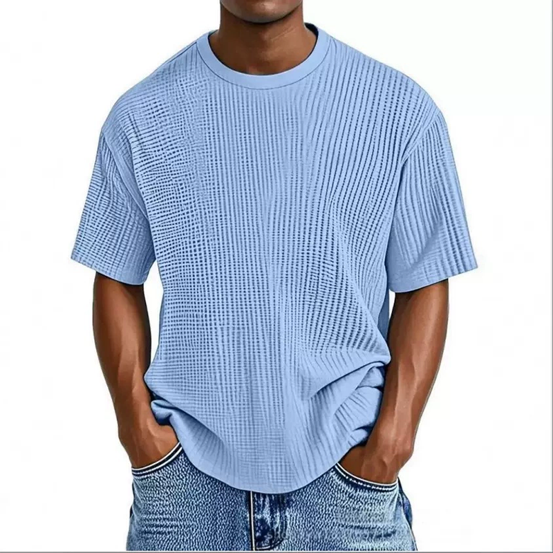 Men's casual solid color comfortable waffle cotton short sleeves