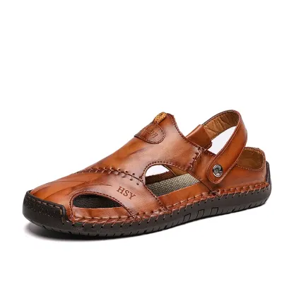 🔥On This Week Sale 70% OFF🔥Mens Casual Comfy Leather Slip On Sandals, Comfy Orthopedic Walking Shoes-caipcmall