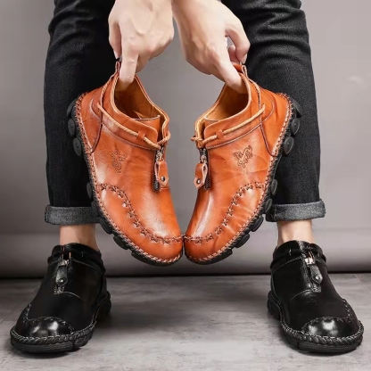 Mens Hand Stitching Non-Slip Soft Sole Genuine Leather Ankle Chukka Boots-caipcmall