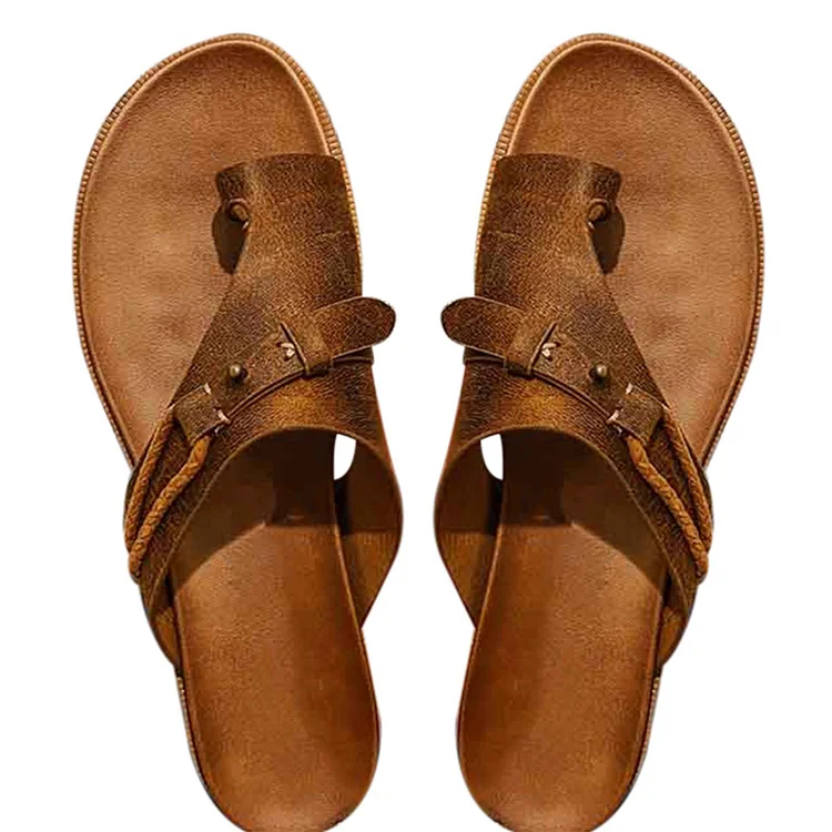Genuine Leather Summer Ladies Orthopedic Casual Toe Separation Slippers With Arch Support