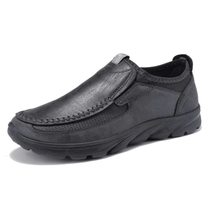 Mens Waterproof Soft Sole Sneakers Slip On Leather Loafers-caipcmall