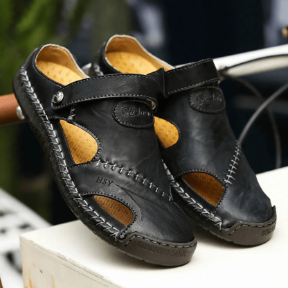 Mens Casual Comfy Soft Sole Non-Slip Closed Toe Leather Sandals-caipcmall