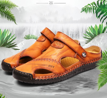 Mens Casual Comfy Soft Sole Non-Slip Closed Toe Leather Sandals-caipcmall