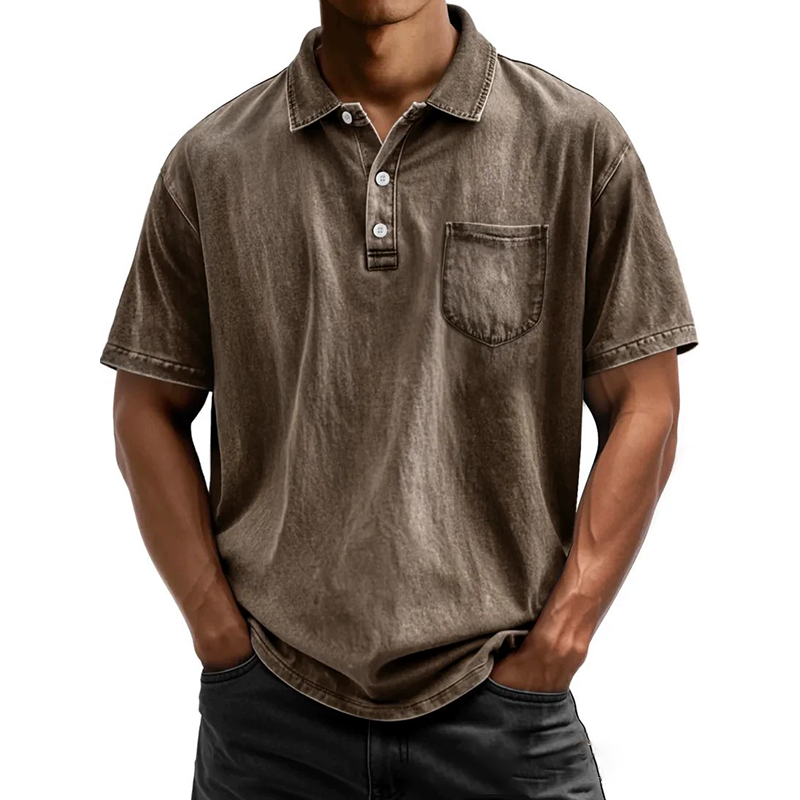 Men's cotton casual button-down lapel polo shirt
