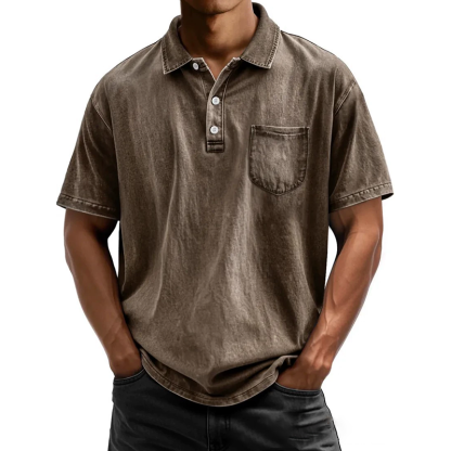 Men's cotton casual button-down lapel polo shirt
