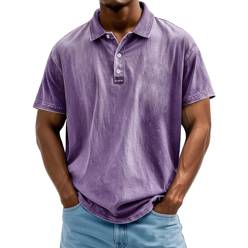 Men's casual lapel 100% cotton short sleeve