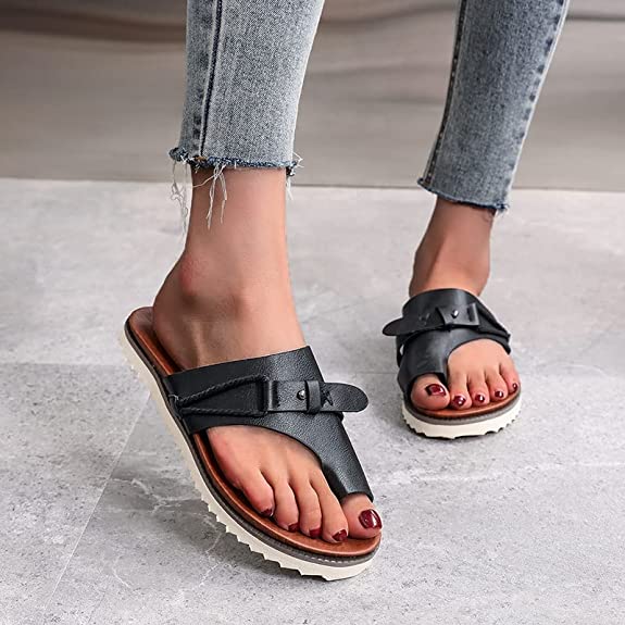 Genuine Leather Summer Ladies Orthopedic Casual Toe Separation Slippers With Arch Support
