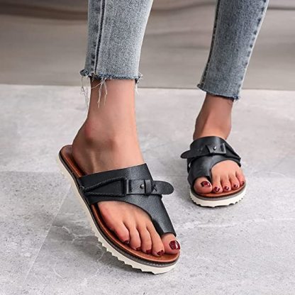 Genuine Leather Summer Ladies Orthopedic Casual Toe Separation Slippers With Arch Support