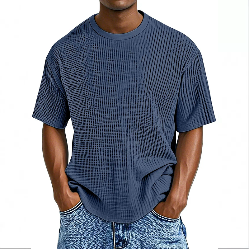 Men's casual solid color comfortable waffle cotton short sleeves