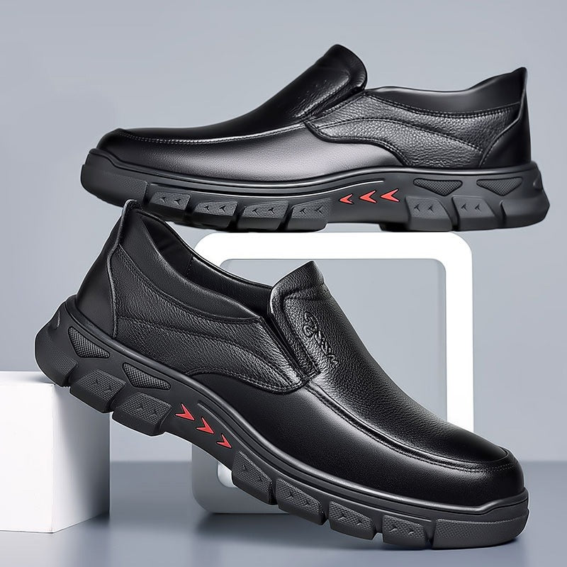 Mens Genuine Leather Casual Comfy Arch Support Slip-On Loafers-caipcmall
